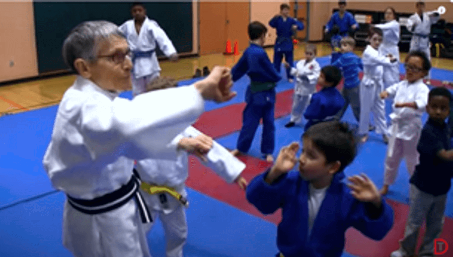 Fran teaching kids at College Park Judo Club