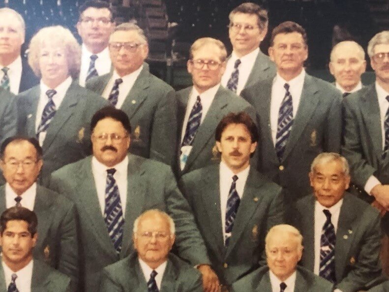 Roy in partial group picture of the Judo Technical Staff at the 1996 Atlanta Olympics