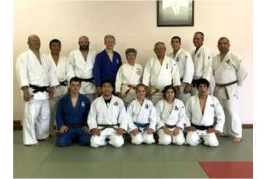 Left to right Back: Bryan Matsuoka, Bob Suyehira, Dan Palmer, Jonathan Ryan (ASOY recipient), Kuniko Takeuchi Sensei (highest ranking Female in the world), Haruo Makimoto sensei(Okubo), Christopher Acosta, Rick Padgett, Officer Damian Acosta. Front: Wyatt Towner, Gabriel Galicia, Mja Towner, Noelle Acosta, and Michael Eldred